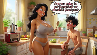 The beautiful stepmother summer tease in the house builds to passionate kitchen encounter (AI generated)