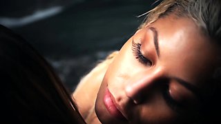 StrapOn Lesbian with big boobs fucks her blonde sexy GF