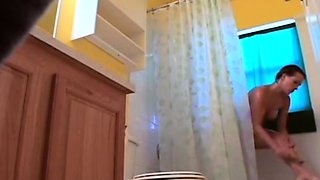 Stepdaughter 21 shaves pussy in shower (voyeur)