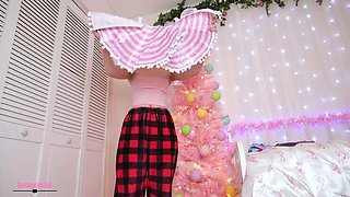 Skinny Blonde and Redhead in Yoga Pants Decorate Christmas Tree Together - POV Vlog
