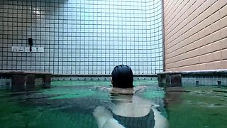 Hot Brunette's Naughty Motel Pool Solo Show