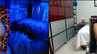 Two horny lesbians with big boobs masturbating under shower