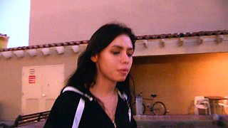 Lewd brunette ashley storm jerks big cock outdoor