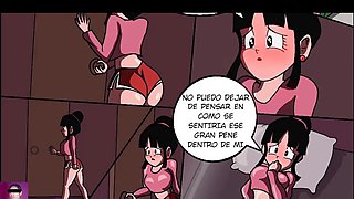 Chi-Chi from Dragon Ball Z rides Roshi's cock while Goku coaches