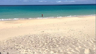 Naked Beach MILF Helps a Jerking Stranger - Cum on Her Ass